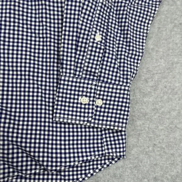 Uniqlo Shirt Large Navy Blue Gingham Check Button Up Long Sleeve Casual Mens - Picture 2 of 10